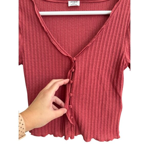 COTTON:ON Button Front Gauzey Ribbed Short Sleeve Cardi Tee in Red Size Small - Picture 6 of 10